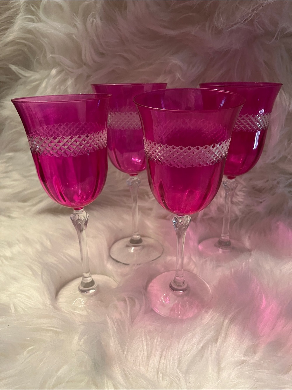 Pink Cut-to-Clear Crystal Wine Glasses - Set of 4